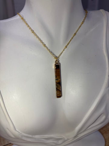 Skinny Bar Brown Gemstone Gold Necklace