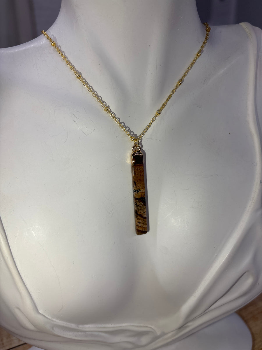 Skinny Bar Brown Gemstone Gold Necklace