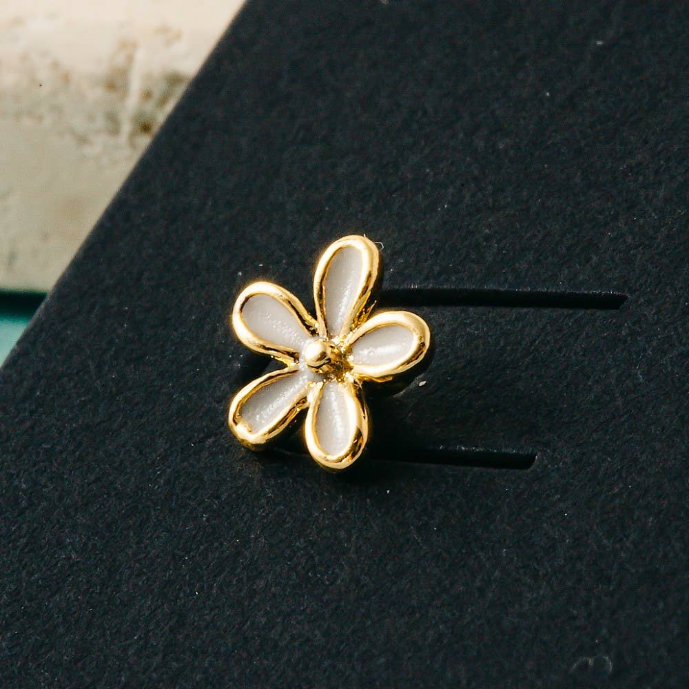 Mini Cz Enamel Flower Stud Earrings: Gold