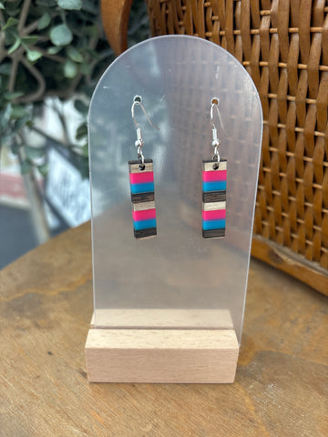 Pink + Wood Resin Drop Earrings - Small