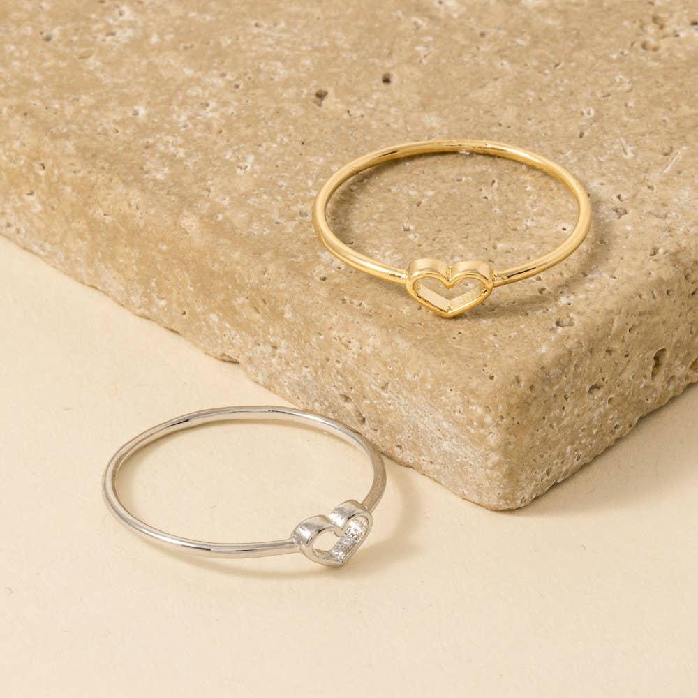 Dainty Open Heart Shape Fashion Ring: Gold