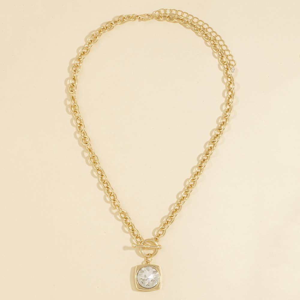 Chunky Chain Crystal Pendant Toggle Necklace