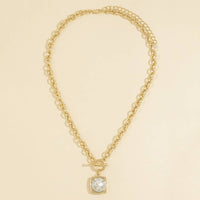 Chunky Chain Crystal Pendant Toggle Necklace