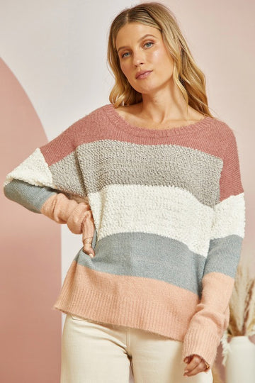 Colorblock Striped Sweater - Muted Tones
