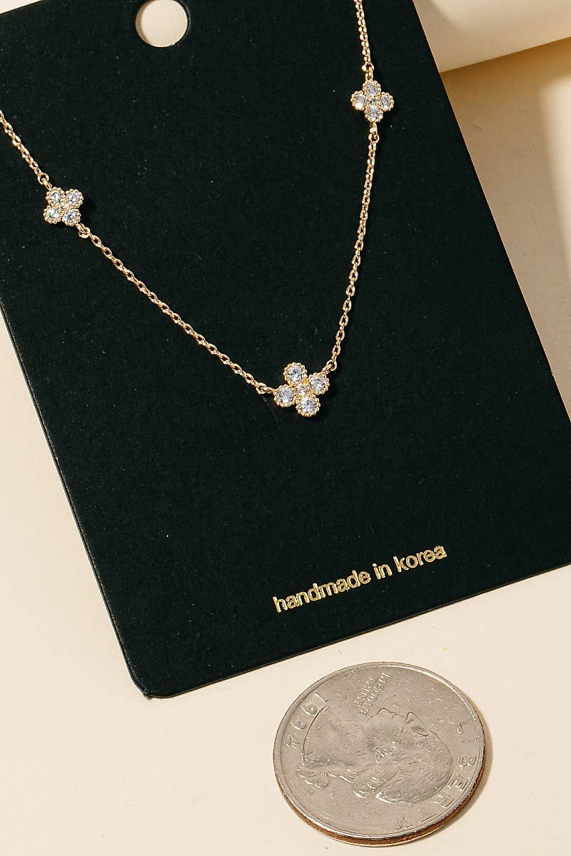 Cubic Zirconia Clover Charms Chain Necklace