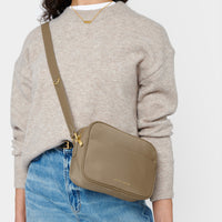 NYLON-LUXE CROSSBODY BAG | Taupe | 5 15/16" x 8 11/16" x 2 3/8"