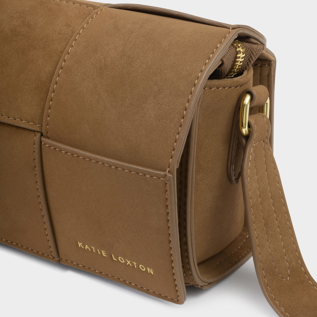 TAYA CROSSBODY BAG | Caramel Suedette | 5 1/2" x 9 1/16" x 2 3/4"