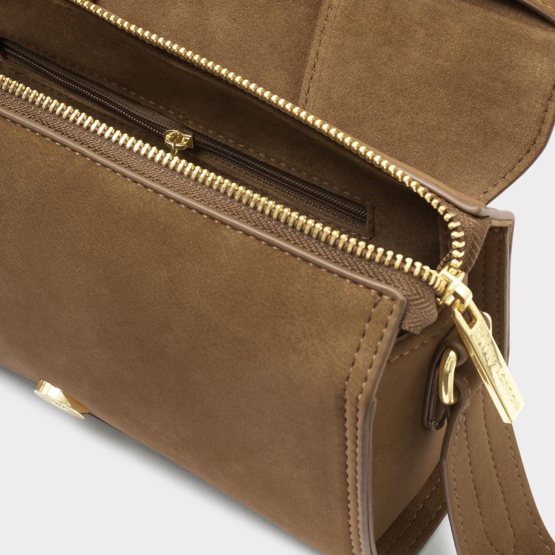 TAYA CROSSBODY BAG | Caramel Suedette | 5 1/2" x 9 1/16" x 2 3/4"