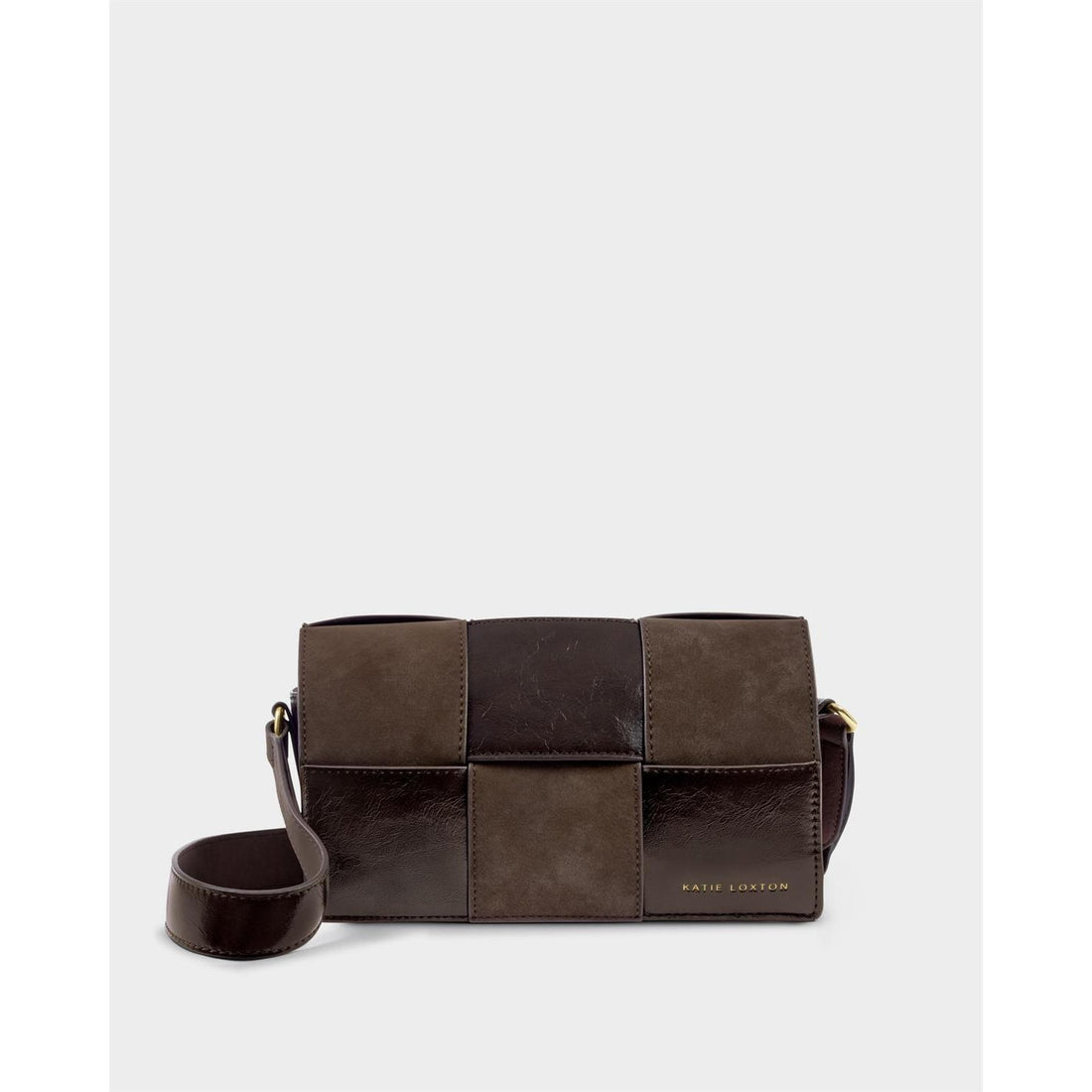 TAYA CROSSBODY BAG | Bitter Chocolate Patent Crackle / Bitter Chocolate Suedette | 5 1/2" x 9 1/16"