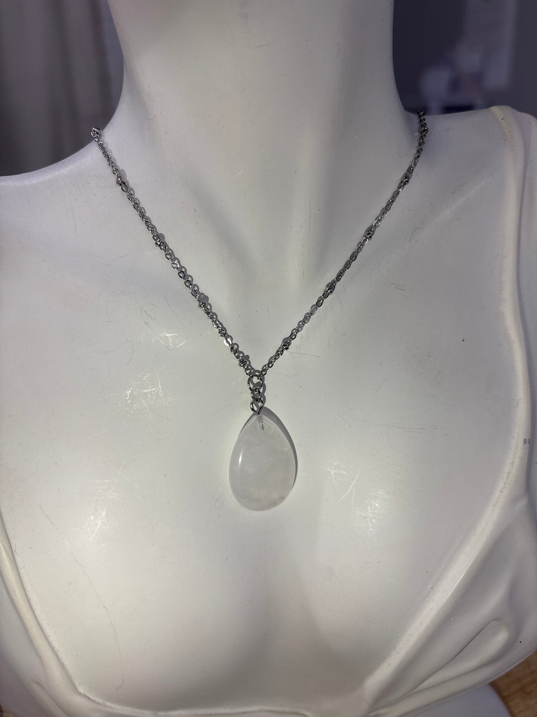 Silver Teardrop Quartz Necklace
