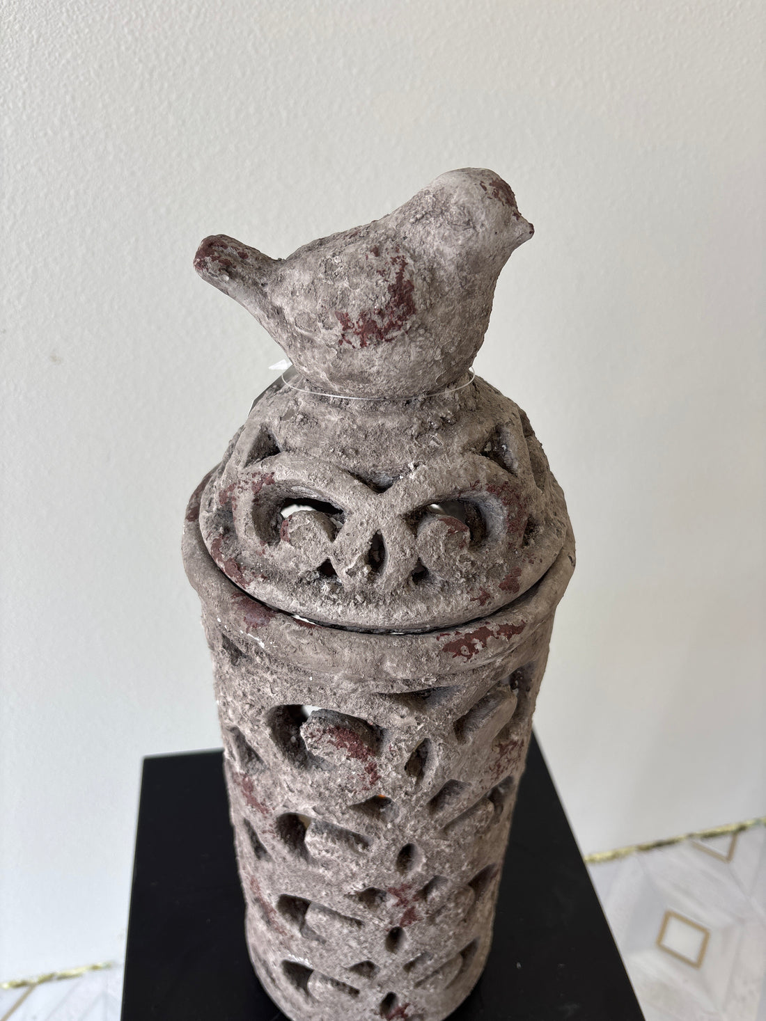 Round Concrete Lantern with Bird