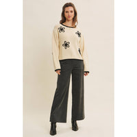 Floral Applique Sweater - Natural
