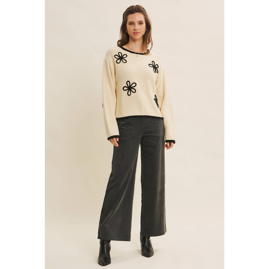 Floral Applique Sweater - Natural