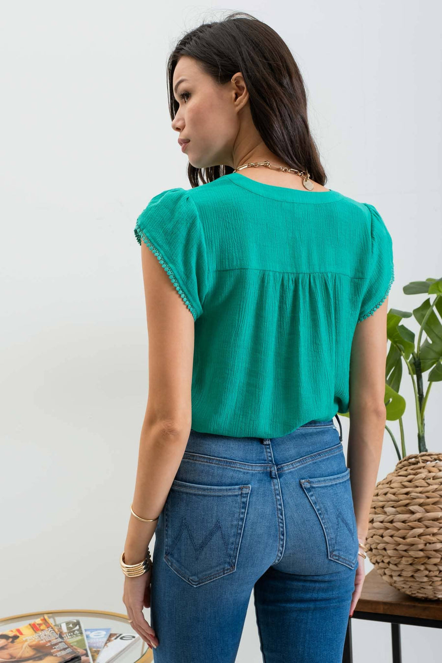 Petal Tassel Sleeve Top - Kelly Green