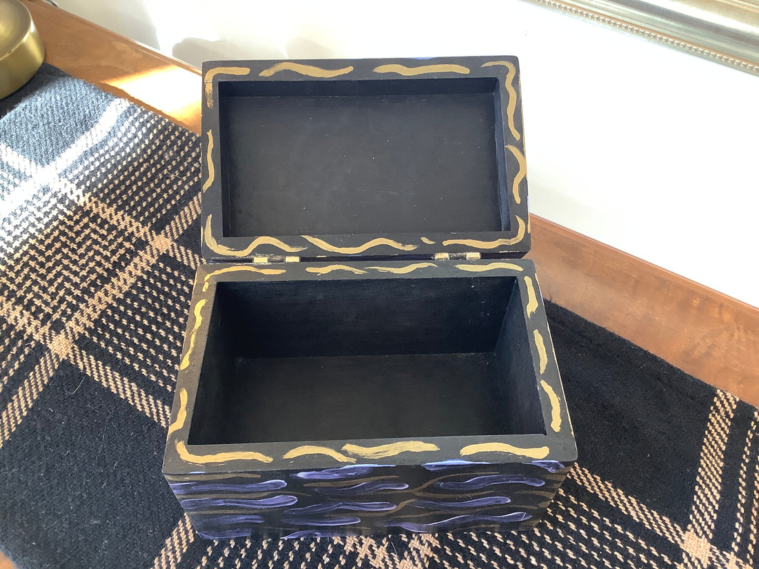 Wooden Recipe Box - Blue + Gold