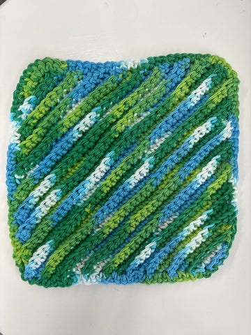 Green + Blue Square Cotton Wash/Dish Cloth