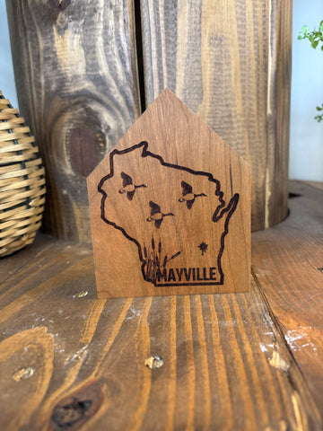 Wisconsin Wooden Laser Shelf Sitter - Mayville