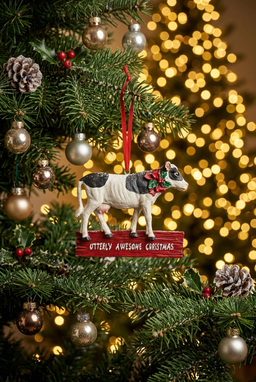 Utterly Awesome Christmas Cow Ornament
