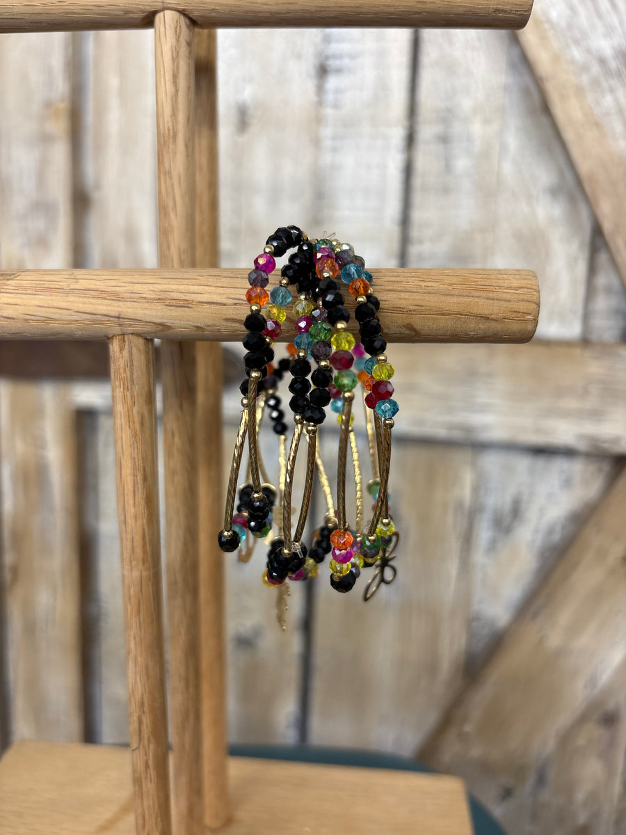 Black + Rainbow Beaded Charm Bracelet