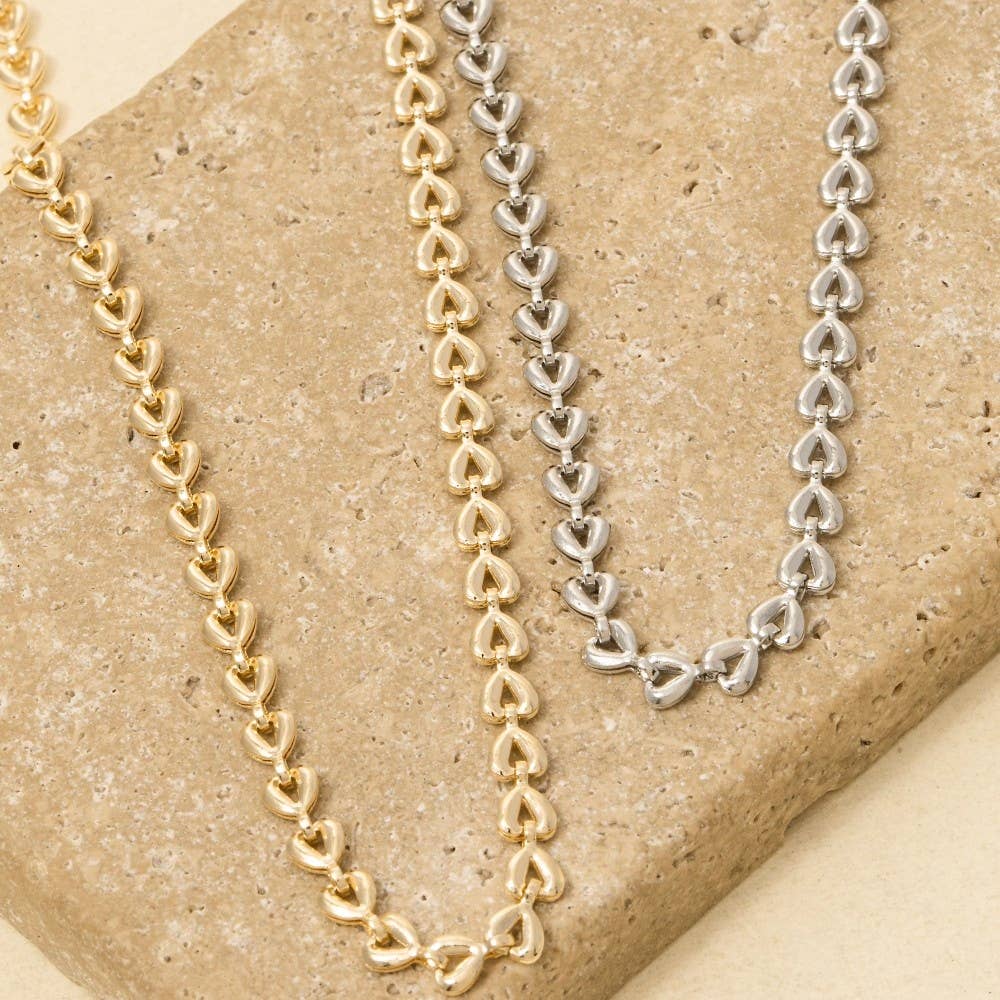 Metallic Heart Classic Chain Necklace