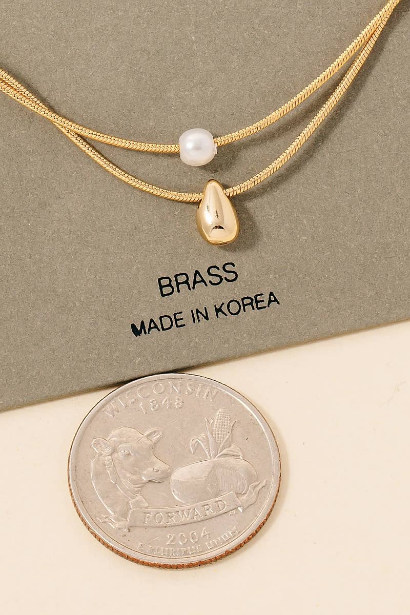 Pearl And Tear Charm Layered Chain Necklace