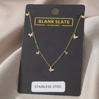 Stainless Steel Butterfly Charms Station Necklace: Gold