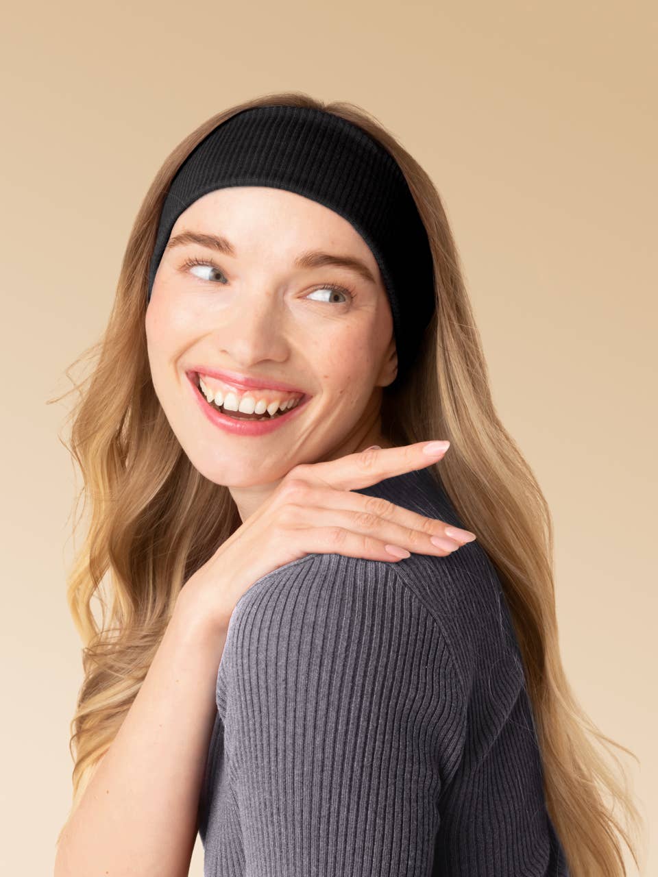 Recycled Fabric Ribbed Elastic Headbands 2pc Set - Black