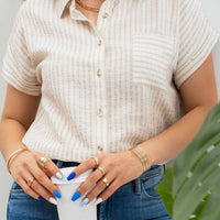 Stripe Linen Top - Khaki