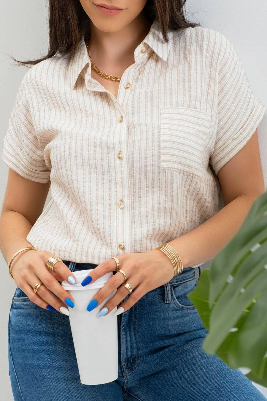 Stripe Linen Top - Khaki