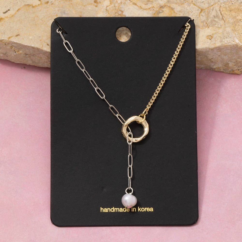 Pearl Drop Ring Lariat Y-Necklace