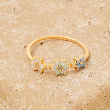 Triple Cubic Zirconia Flowers Dainty Band Ring