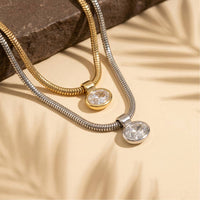 Oval Bezel Snake Chain Necklace: SIlver