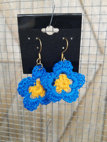 Blue & Yellow Flower Crochet Earrings