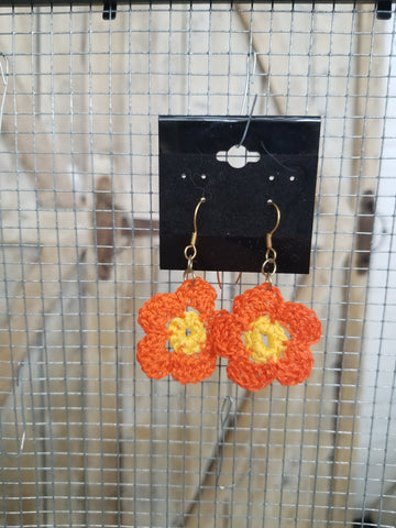 Orange & Yellow Flower Crochet Earrings