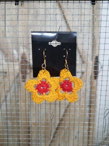 Yellow & Red Flower Crochet Earrings