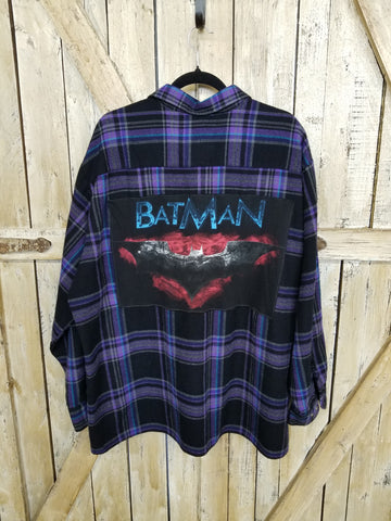 Repurposed Flannel with Batman Patch