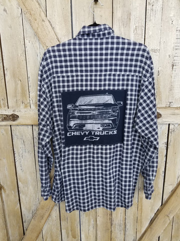 Repurposed Flannel with Chevy Trucks Patch