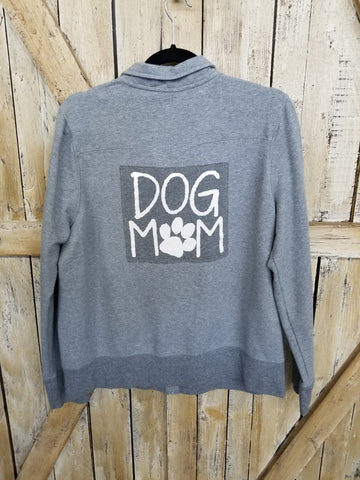 Repurposed Zip Up Sweatshirt with Dog Mom Patch