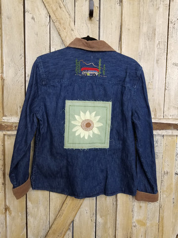 Repurposed Denim Jacket with Flower Patch