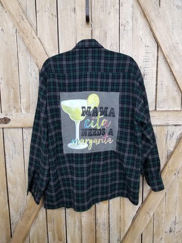 Repurposed Flannel Shirt with Margarita Patch