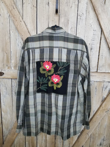 Repurposed Flannel with Flowers Patch