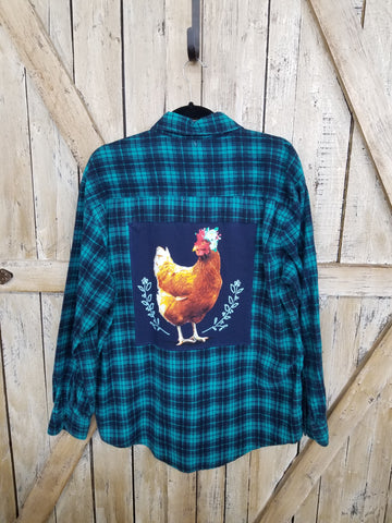 Repurposed Flannel with Flower Crown Chicken Patch