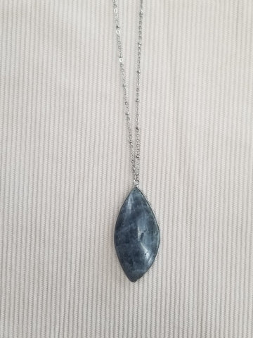 Silver Leaf Gray Stone Necklace