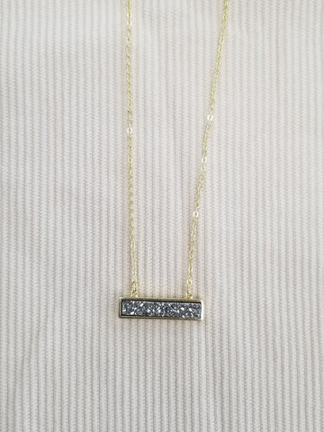 Gold Silver Druzy Bar Necklace