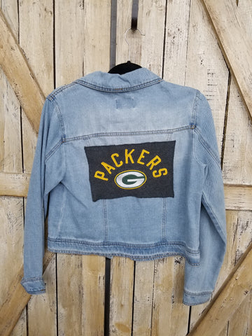 Repurposed Denim Jacket with Packers Patch
