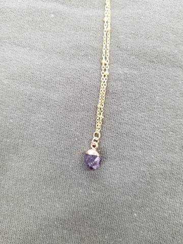 Gold Dainty Marbled Black/Gray Stone Necklace