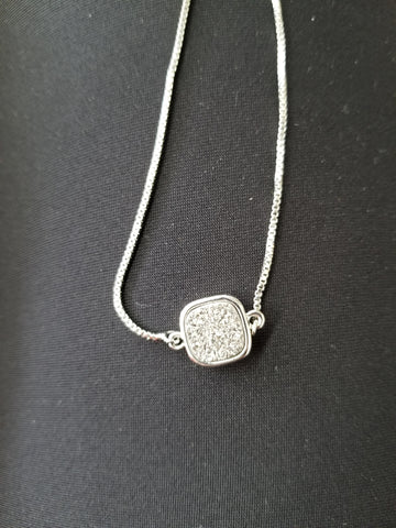 Slider Silver Square Druzy Bracelet
