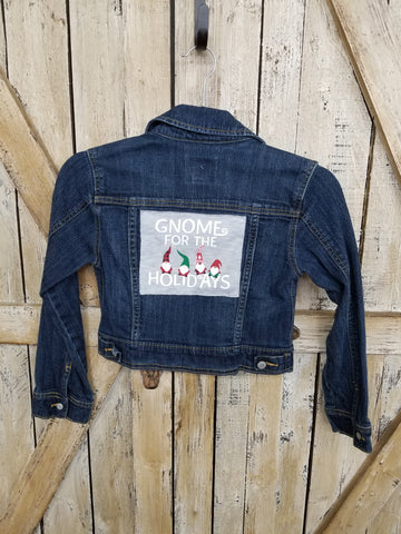 Repurposed Jean Jacket with Gnome For The Holidays Patch