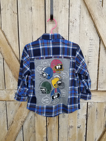 Repurposed Kid's Flannel with Football Helmets Patch