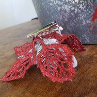 Red + Silver Poinsettia Clip